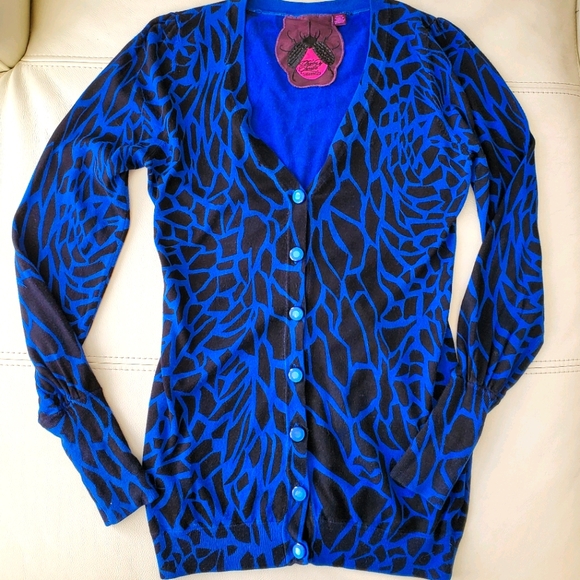 2/40$ Twelve by Twelve animal print blue cardigan - Picture 1 of 11